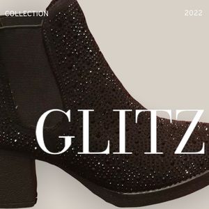 RESTOCK! Italina Black Metallic Glitter Rhinestone Embellished Heeled BOOTIE